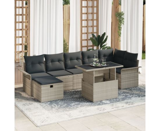 vidaXL Zestaw Sofa Ogrodowe  8 Elementów z Poduszkami Beżowy Polirattan Dārza mēbeļu komplekti