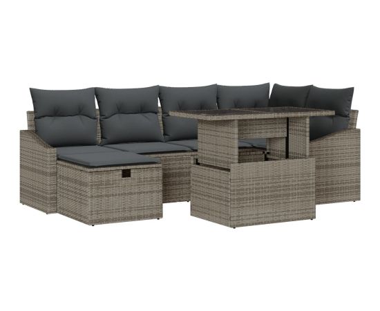 vidaXL Zestaw 7-częściowy  z poduszkami Szary Polirattan Dārza mēbeļu komplekti