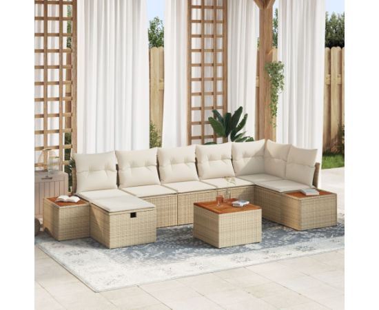 vidaXL Zestaw kanap  8 elementów z poduszkami Beżowy Polirattan Dārza mēbeļu komplekti