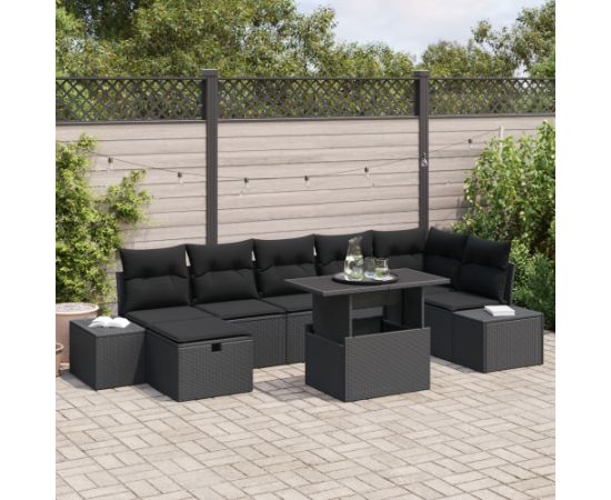 vidaXL Zestaw Sofy Ogrodowej 8 Elementów z Poduszkami Czarny Polirattan Dārza mēbeļu komplekti