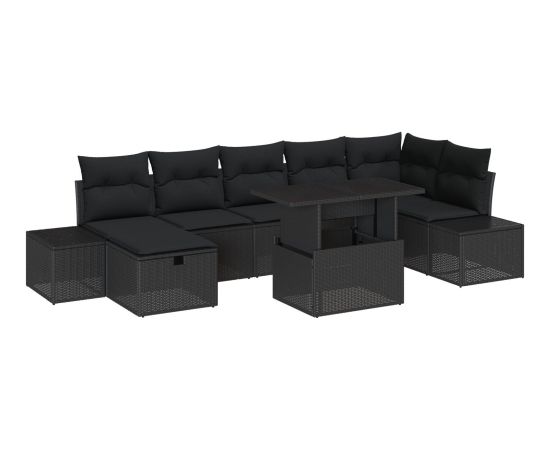 vidaXL Zestaw Sofy Ogrodowej 8 Elementów z Poduszkami Czarny Polirattan Dārza mēbeļu komplekti