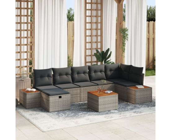 vidaXL Zestaw 8-elementowy sofy ogrodowej z poduszkami Szary Polirattan Dārza mēbeļu komplekti