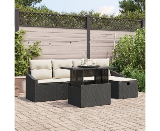 vidaXL Zestaw Sof Ogrodowych  6 Części z Poduszkami Czarny Rattan PE Dārza mēbeļu komplekti