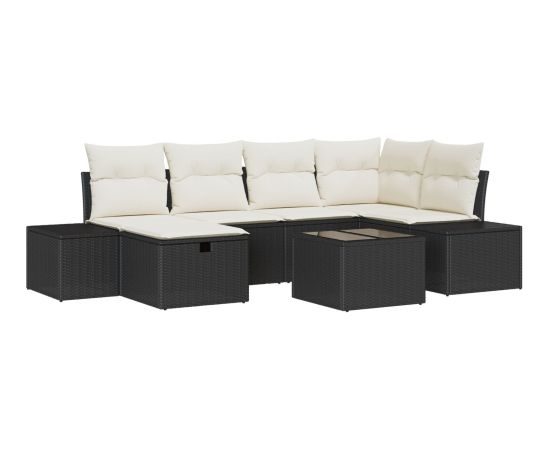 vidaXL Zestaw 7-częściowy sof ogrodowych  z poduszkami czarny polirattan Dārza mēbeļu komplekti