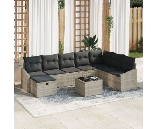 vidaXL 9-elementowy Zestaw Sofy Ogrodowej z Poduszkami Jasnoszary Polirattan Dārza mēbeļu komplekti