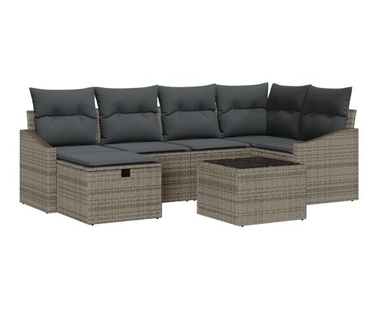 vidaXL Zestaw sofy ogrodowej 7 części z poduszkami Szary Polirattan Dārza mēbeļu komplekti