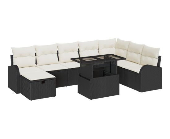 vidaXL Zestaw ogrodowy  9 części z poduszkami czarny poli rattan Dārza mēbeļu komplekti