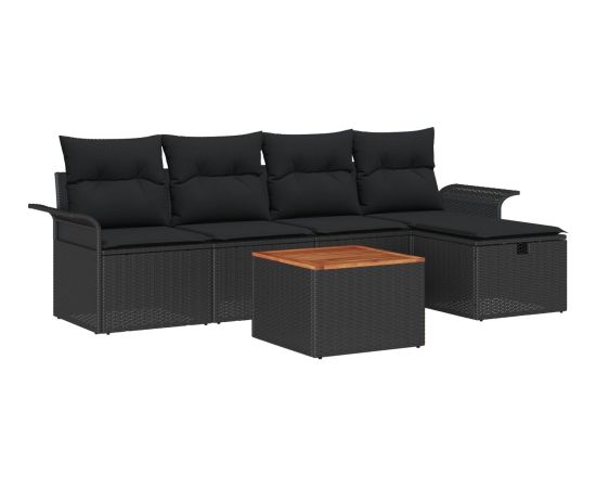 vidaXL Zestaw sof ogrodowych  6-częściowy z poduszkami Czarny Polirattan Dārza mēbeļu komplekti