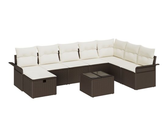 vidaXL Zestaw Sof na Ogród  9-częściowy z Poduszkami Brązowy Polirattan Dārza mēbeļu komplekti