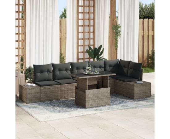 vidaXL Zestaw 7 elementowy sof ogrodowych z poduszkami Szary Polirattan Dārza mēbeļu komplekti