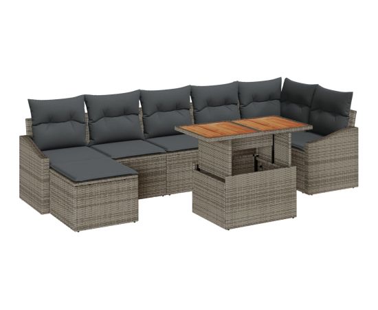 vidaXL Zestaw 8-elementowy sofa ogrodowa  z poduszkami Szary Polirattan Dārza mēbeļu komplekti