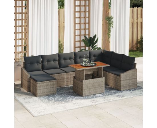 vidaXL Zestaw sofy ogrodowej 9-elementowej z poduszkami szary polirattan Dārza mēbeļu komplekti