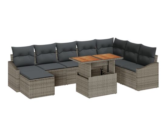 vidaXL Zestaw sofy ogrodowej 9-elementowej z poduszkami szary polirattan Dārza mēbeļu komplekti
