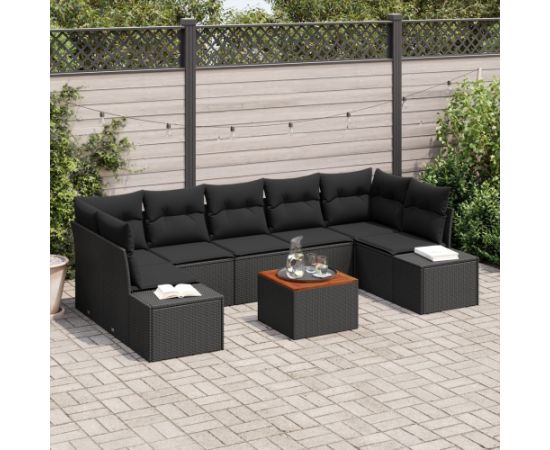 vidaXL Zestaw ogrodowy  8 elementów z poduszkami czarny polirattan akacja Dārza mēbeļu komplekti
