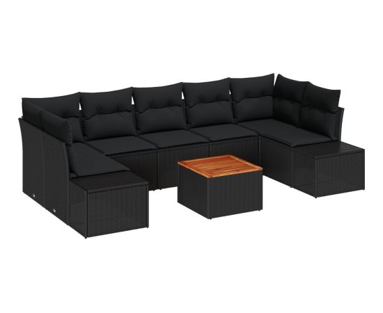 vidaXL Zestaw ogrodowy  8 elementów z poduszkami czarny polirattan akacja Dārza mēbeļu komplekti