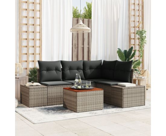 vidaXL Zestaw 5-osobowy sof ogrodowych z poduszkami Szary Polirattan Akacja Dārza mēbeļu komplekti