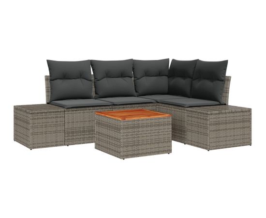 vidaXL Zestaw 5-osobowy sof ogrodowych z poduszkami Szary Polirattan Akacja Dārza mēbeļu komplekti