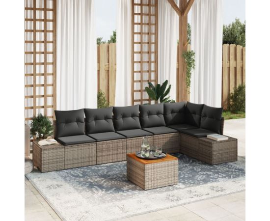 vidaXL Zestaw 7 sof ogrodowych z poduszkami Szary Polirattan Akacja Dārza mēbeļu komplekti