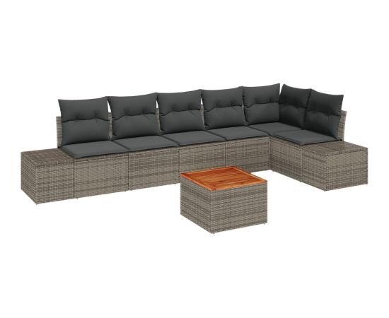 vidaXL Zestaw 7 sof ogrodowych z poduszkami Szary Polirattan Akacja Dārza mēbeļu komplekti