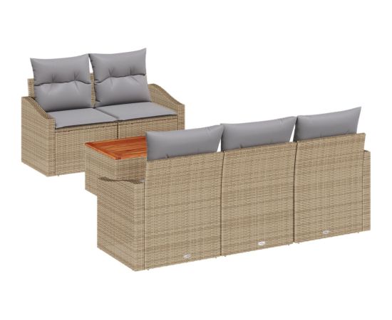 vidaXL Zestaw Sof 6 Sztuk z Poduszkami Beżowy Rattan Akacja Dārza mēbeļu komplekti