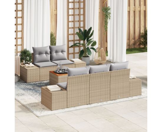 vidaXL Sześcioczęściowy zestaw sof ogrodowych z poduszkami Beżowy Polirattan Dārza mēbeļu komplekti