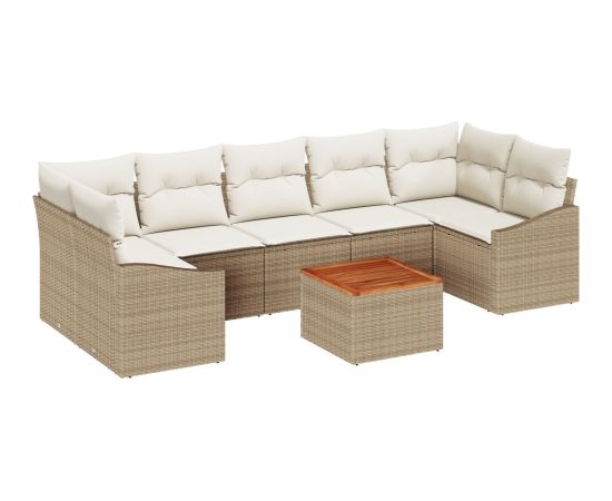 vidaXL Zestaw 8-częściowych sof ogrodowych z poduszkami Beżowy Polirattan Akacja Dārza mēbeļu komplekti