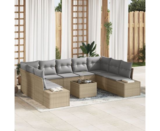 vidaXL 10 Elementowy Zestaw Sofa Ogrodowa z Poduszkami Czarny Polirattan Dārza mēbeļu komplekti