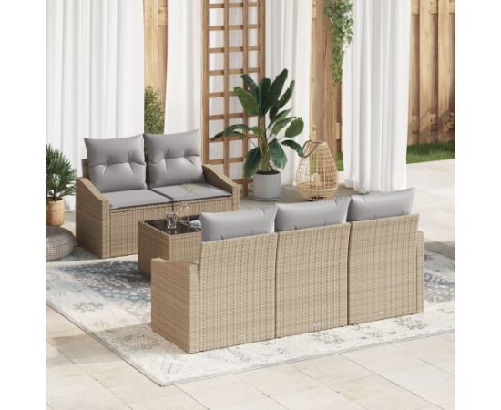 vidaXL Zestaw Sof 6-Częściowych z Poduszkami Beżowy Polirattan Dārza mēbeļu komplekti