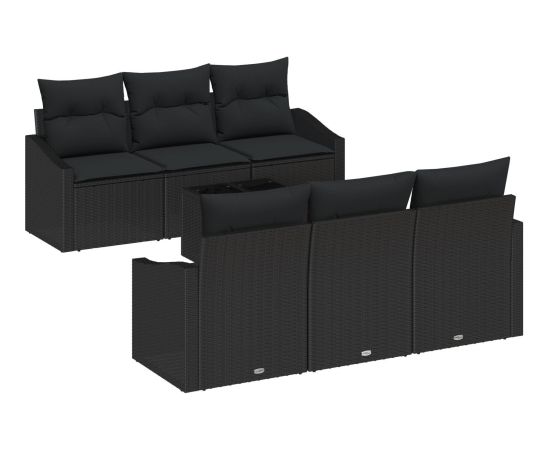 vidaXL 7-częściowy zestaw sof ogrodowych z poduszkami Czarny Rattan Dārza mēbeļu komplekti