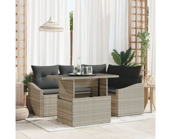 vidaXL 5-częściowy zestaw sof ogrodowych z poduszkami jasno szary polirattan Dārza mēbeļu komplekti