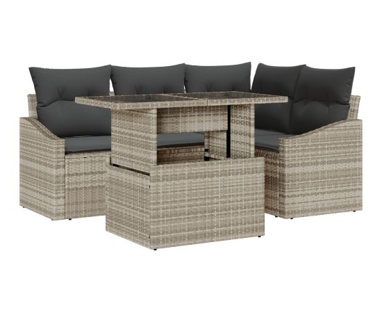 vidaXL 5-częściowy zestaw sof ogrodowych z poduszkami jasno szary polirattan Dārza mēbeļu komplekti