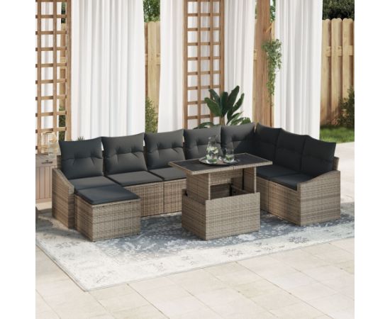 vidaXL Zestaw Sofy Ogrodowej  9-elementowy z Poduszkami Szary Rattan PE Dārza mēbeļu komplekti