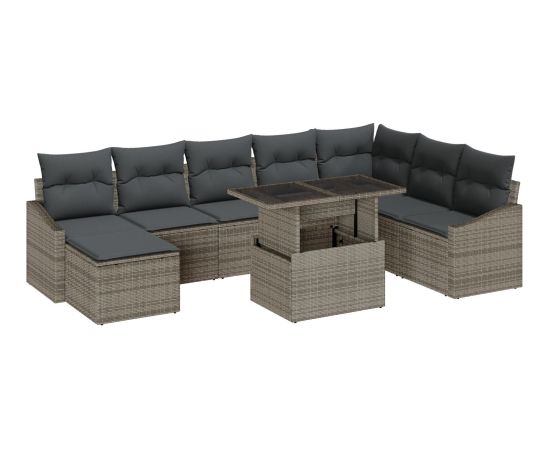 vidaXL Zestaw Sofy Ogrodowej  9-elementowy z Poduszkami Szary Rattan PE Dārza mēbeļu komplekti