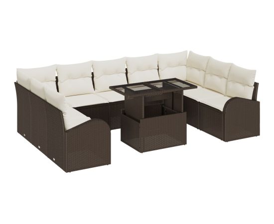 vidaXL 10 Częściowy Zestaw Sof Ogrodowych z Poduszkami Brązowy Polirattan Dārza mēbeļu komplekti