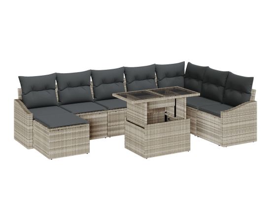 vidaXL 9-częściowy Zestaw Sof z Poduszkami Szary Polirattan Dārza mēbeļu komplekti