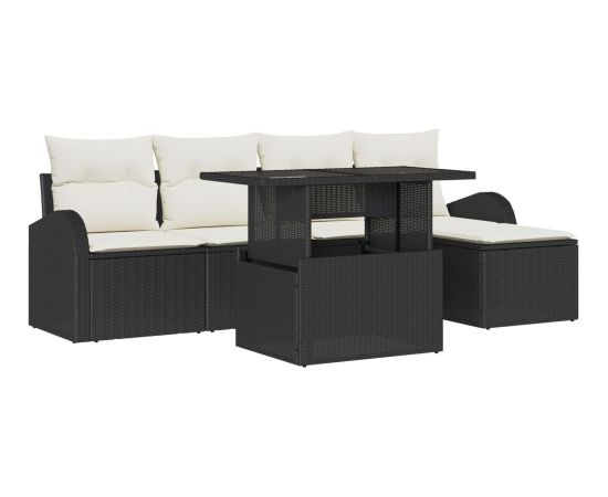 vidaXL Zestaw 6-częściowy sof ogrodowych z poduszkami czarny poli rattan Dārza mēbeļu komplekti