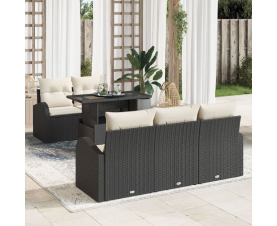 vidaXL 6-częściowy zestaw sof ogrodowych z poduszkami Czarny Polirattan Dārza mēbeļu komplekti