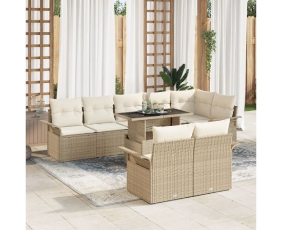 vidaXL 9-częściowy zestaw sofa ogrodowa z poduszkami beżowy polirattan Dārza mēbeļu komplekti