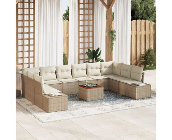 vidaXL 11 Częściowy Zestaw Sof Ogrodowych Z Poduszkami Beżowy Rattan Acacia Dārza mēbeļu komplekti