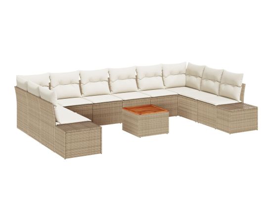 vidaXL 11 Częściowy Zestaw Sof Ogrodowych Z Poduszkami Beżowy Rattan Acacia Dārza mēbeļu komplekti