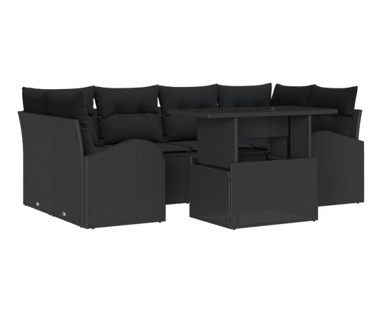 vidaXL 7-częściowy zestaw sof ogrodowych z poduszkami Czarny Polirattan Dārza mēbeļu komplekti