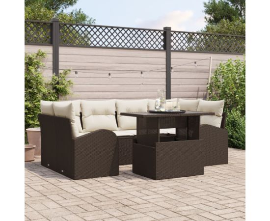 vidaXL Zestaw Sofy Ogrodowej 7 Części z Poduszkami Brązowy Polirattan Dārza mēbeļu komplekti