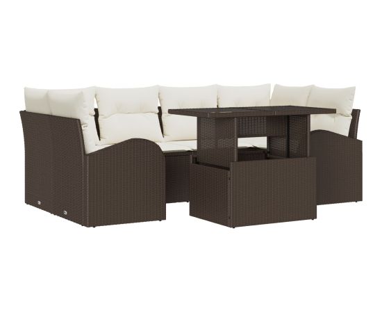 vidaXL Zestaw Sofy Ogrodowej 7 Części z Poduszkami Brązowy Polirattan Dārza mēbeļu komplekti