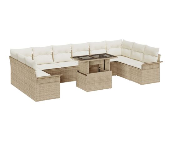 vidaXL 11-elementowy zestaw sof ogrodowych z poduszkami beżowy poli rattan Dārza mēbeļu komplekti