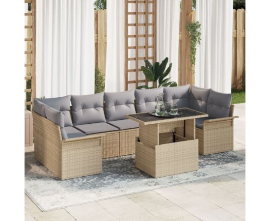 vidaXL 8-elementowy zestaw sof ogrodowych z poduszkami beżowymi z rattanu PE Dārza mēbeļu komplekti