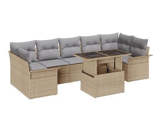 vidaXL 8-elementowy zestaw sof ogrodowych z poduszkami beżowymi z rattanu PE Dārza mēbeļu komplekti