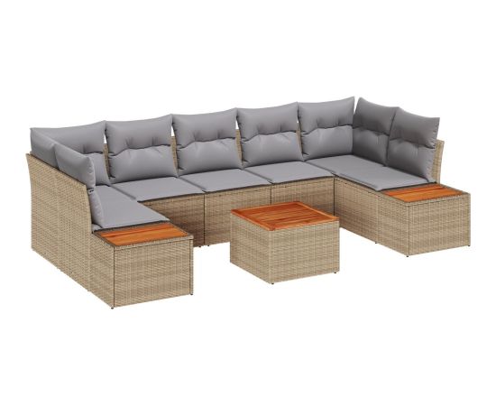 vidaXL Zestaw 8 Elementów Sofowy do Ogrodu z Poduszkami Beżowy Polirattan Akacja Dārza mēbeļu komplekti