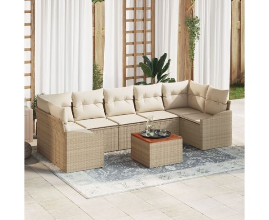 vidaXL 8-częściowy zestaw sof ogrodowych z poduszkami beżowy rattan akacjowy Dārza mēbeļu komplekti