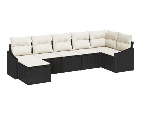 vidaXL Zestaw 7-elementowy sofy ogrodowej z poduszkami czarny polirattan Dārza mēbeļu komplekti