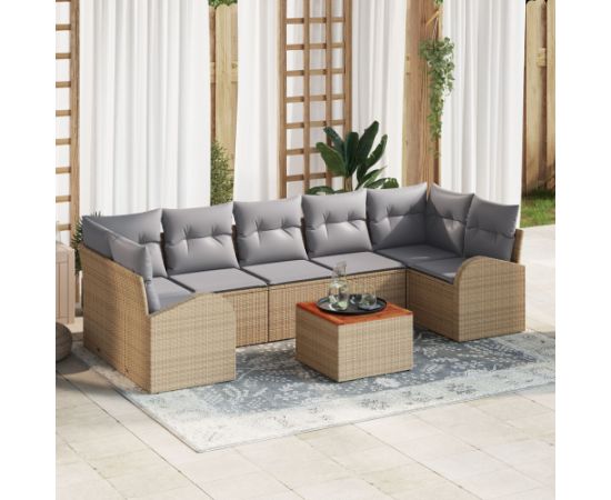 vidaXL Zestaw sof ogrodowych  z 8 elementami i poduszkami Beżowy Polirattan Akacja Dārza mēbeļu komplekti